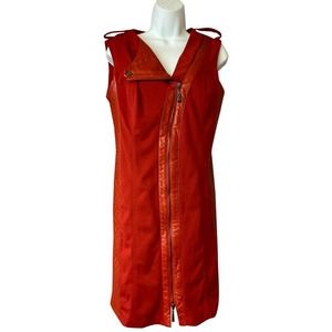 EXTENSO PARIS FAUX LEATHER TRIM RED KNIT DRESS 40